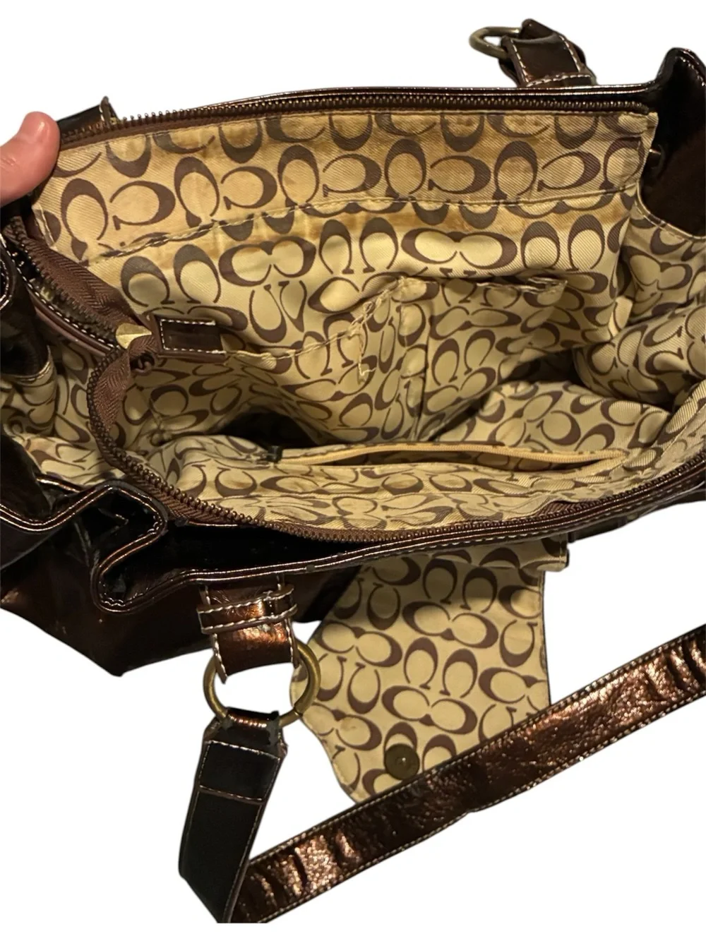 Vintage Y2K Coach Metallic Bronze Signature Drawstring Tote Shoulder Bag